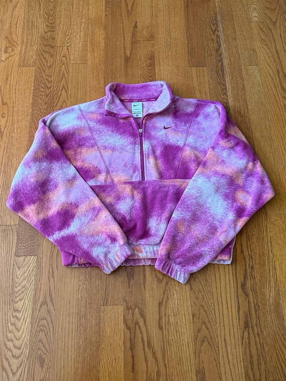 Nike Therma-FIT Oversized Half Zip Fleece Pullover Sweatshirt Pocket Pink Sz XS - Picture 2 of 12